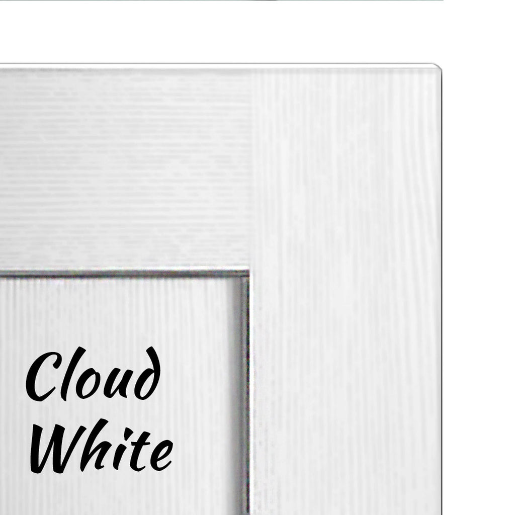 A white finish bespoke door with the brand name 'CLOUD WHITE' printed at the bottom.