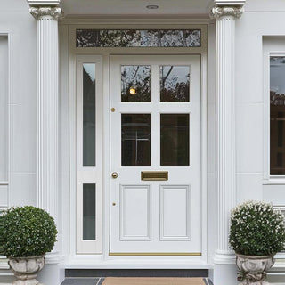 Image: Exterior Colonial 4L 2P Front Door with Single Sidelight and Transom - Customisable: Size, Colour, Glass and Sidelight Options