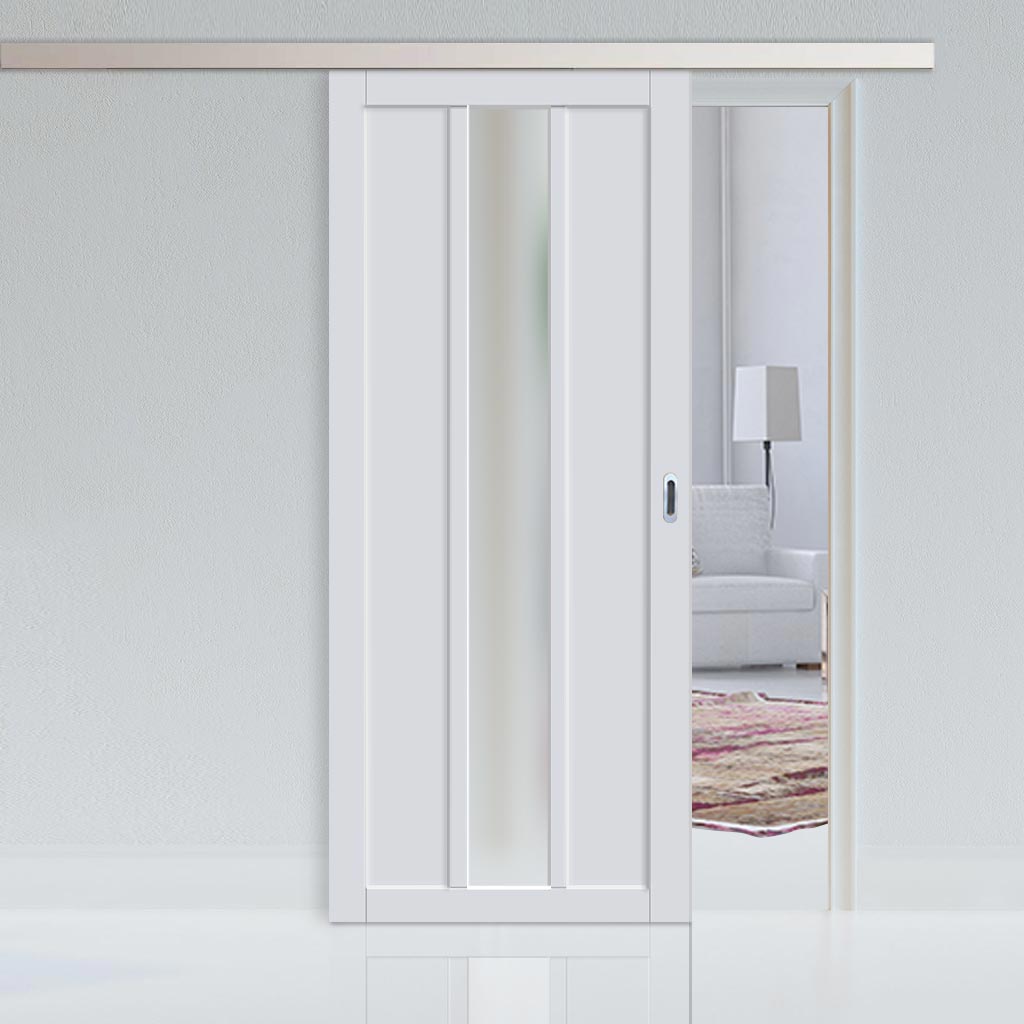 Single Sliding Door & Premium Wall Track - Eco-Urban® Cornwall 1 Pane 2 Panel Door DD6404SG Frosted Glass - 6 Colour Options