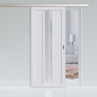 Image: Single Sliding Door & Premium Wall Track - Eco-Urban® Cornwall 1 Pane 2 Panel Door DD6404SG Frosted Glass - 6 Colour Options