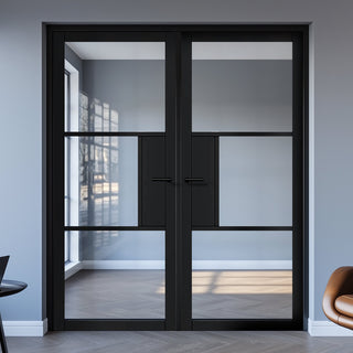 Image: Cosmo Black Industrial Door with Clear Glass - Laminated - Prefinished