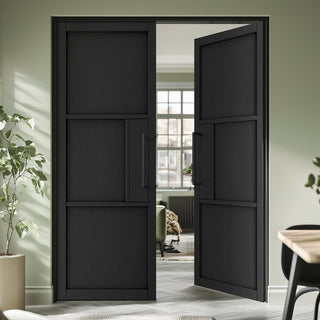 Image: Cosmo Black Industrial Panel Door Pair - Laminated - Prefinished