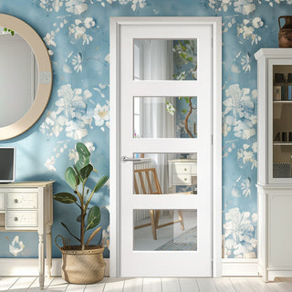 Image: EasiKit Internal Door and Frame Kit - Coventry White Primed Shaker Internal Door - Clear Glass