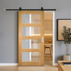 Top Mounted Sliding Track & Door - Coventry Shaker Style Oak Door - Clear Glass - Unfinished