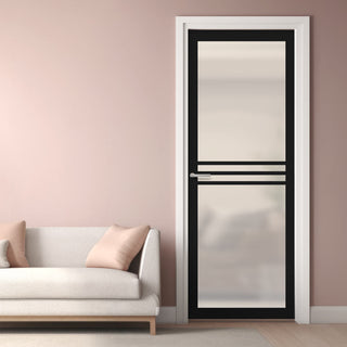 Image: Adina Solid Wood Internal Door UK Made  DD0107F Frosted Glass - Shadow Black Premium Primed - Urban Lite® Bespoke Sizes
