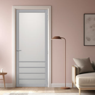 Image: Hirahna Solid Wood Internal Door UK Made  DD0109F Frosted Glass - Mist Grey Premium Primed - Urban Lite® Bespoke Sizes