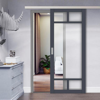 Image: Single Sliding Door & Premium Wall Track - Eco-Urban® Sydney 5 Pane Door DD6417G Clear Glass - 6 Colour Options