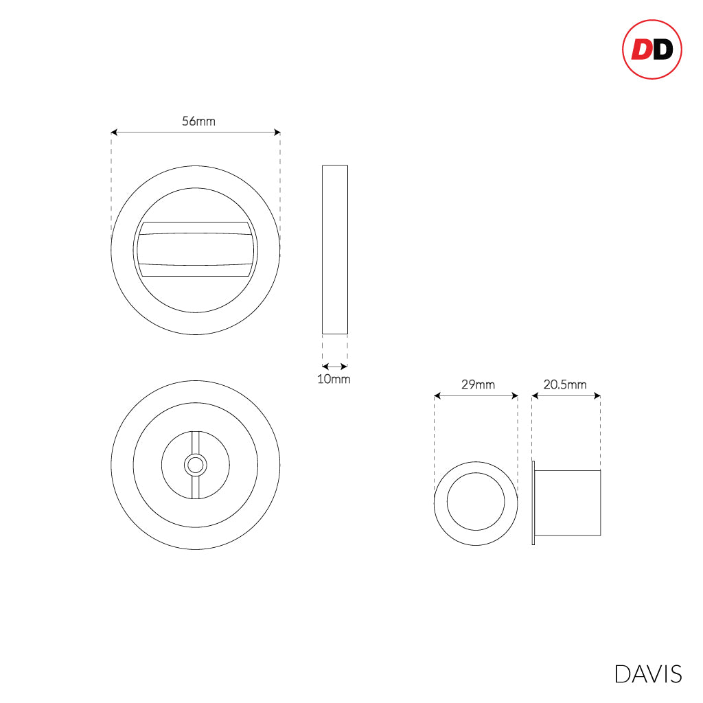 Davis Pocket Door Round Bathroom Lock Turn - Satin Finish