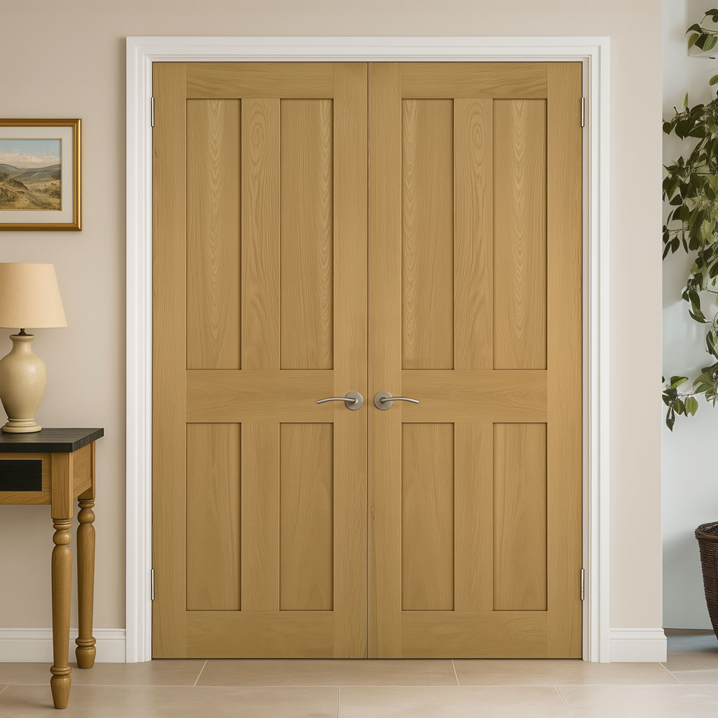 Eton Real American Oak Veneer Internal Door Pair - Unfinished