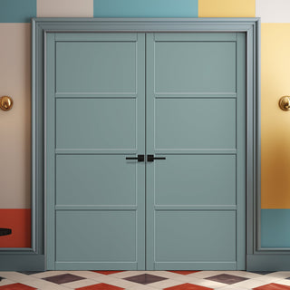 Image: Brooklyn 4 Panel Solid Wood Internal Door Pair UK Made DD6307 - Eco-Urban® Sage Sky Premium Primed