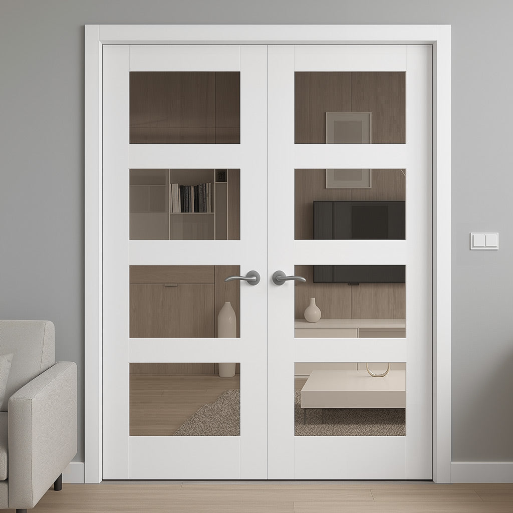 Coventry White Primed Shaker Internal Door Pair - Clear Glass