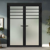 Drake Solid Wood Internal Door Pair UK Made DD0108F Frosted Glass - Shadow Black Premium Primed - Urban Lite® Bespoke Sizes