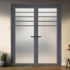 Drake Solid Wood Internal Door Pair UK Made DD0108F Frosted Glass - Stormy Grey Premium Primed - Urban Lite® Bespoke Sizes