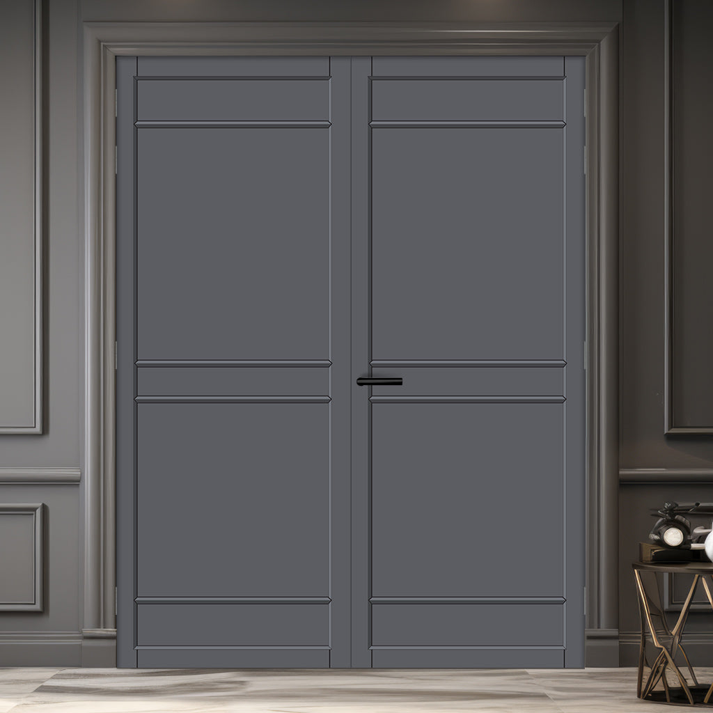 Ebida Panel Solid Wood Internal Door Pair UK Made DD0113P - Stormy Grey Premium Primed - Urban Lite® Bespoke Sizes