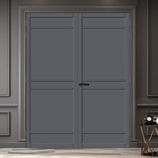 Image: Ebida Panel Solid Wood Internal Door Pair UK Made DD0113P - Stormy Grey Premium Primed - Urban Lite® Bespoke Sizes