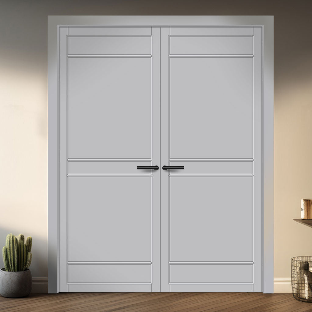 Ebida Panel Solid Wood Internal Door Pair UK Made DD0113P - Mist Grey Premium Primed - Urban Lite® Bespoke Sizes