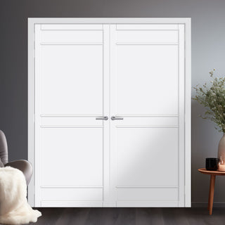 Image: Ebida Panel Solid Wood Internal Door Pair UK Made DD0113P - Cloud White Premium Primed - Urban Lite® Bespoke Sizes