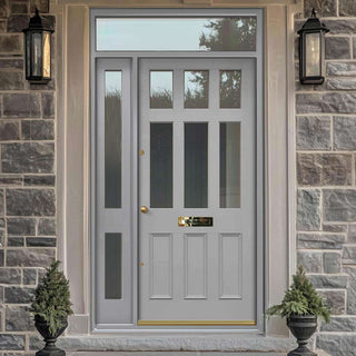Image: Exterior Victorian Blackwell 6L 3P Front Door with Single Sidelight and Transom - Customisable: Size, Colour, Glass and Sidelight Options