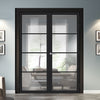 Florence Solid Wood Internal Door Pair UK Made DD0114C Clear Glass - Shadow Black Premium Primed - Urban Lite® Bespoke Sizes