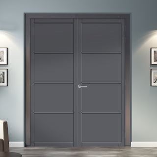 Image: Florence Panel Solid Wood Internal Door Pair UK Made DD0114P - Stormy Grey Premium Primed - Urban Lite® Bespoke Sizes