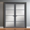 Firena Solid Wood Internal Door Pair UK Made DD0114F Frosted Glass - Stormy Grey Premium Primed - Urban Lite® Bespoke Sizes