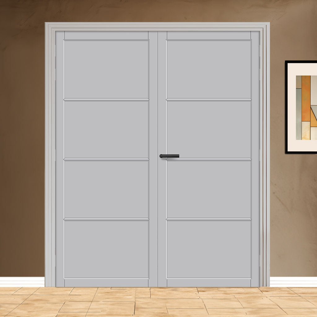 Firena Panel Solid Wood Internal Door Pair UK Made DD0114P - Mist Grey Premium Primed - Urban Lite® Bespoke Sizes