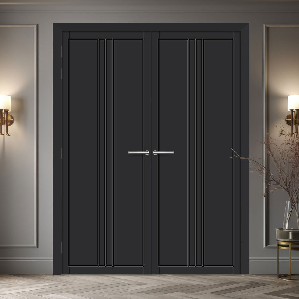 Galeria Panel Solid Wood Internal Door Pair UK Made DD0102P - Shadow Black Premium Primed - Urban Lite® Bespoke Sizes