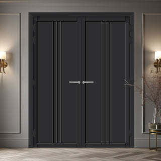 Image: Galeria Panel Solid Wood Internal Door Pair UK Made DD0102P - Shadow Black Premium Primed - Urban Lite® Bespoke Sizes