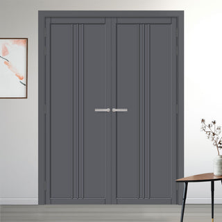Image: Galeria Panel Solid Wood Internal Door Pair UK Made DD0102P - Stormy Grey Premium Primed - Urban Lite® Bespoke Sizes