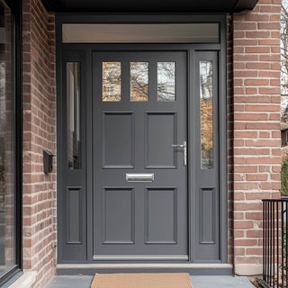 Image: Exterior Victorian Gaskell 3L 4P Front Door with Two Sidelights & Transom - Customisable: Size, Colour, Glass and Sidelight Options
