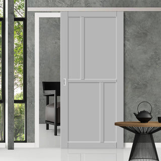 Image: Single Sliding Door & Premium Wall Track - Eco-Urban® Hampton 4 Panel Door DD6413 - 6 Colour Options