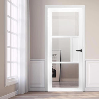 Image: Breda 3 Pane Solid Wood Internal Door UK Made DD6439G Clear Glass - Eco-Urban® Cloud White Premium Primed