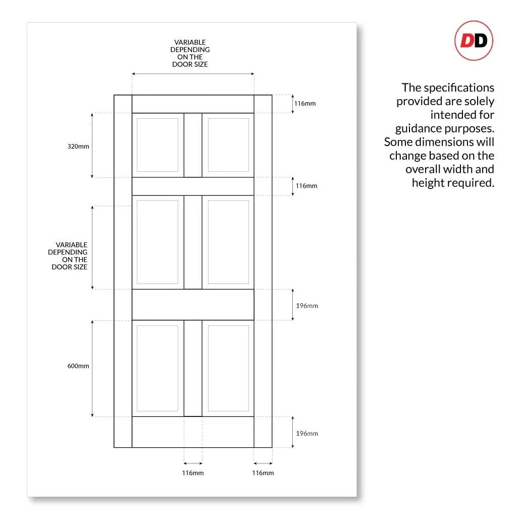 Exterior Colonial Made to Measure 6 Panel Front Door 45mm Thick Si