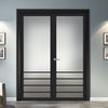 Hirahna Solid Wood Internal Door Pair UK Made DD0109F Frosted Glass - Shadow Black Premium Primed - Urban Lite® Bespoke Sizes