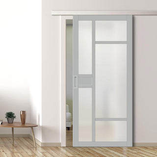 Image: Single Sliding Door & Premium Wall Track - Eco-Urban® Jura 5 Pane 1 Panel Door DD6431SG Frosted Glass - 6 Colour Options