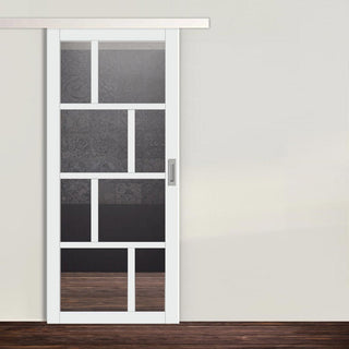 Image: Single Sliding Door & Premium Wall Track - Eco-Urban® Kochi 8 Pane Door DD6415G Clear Glass - 6 Colour Options