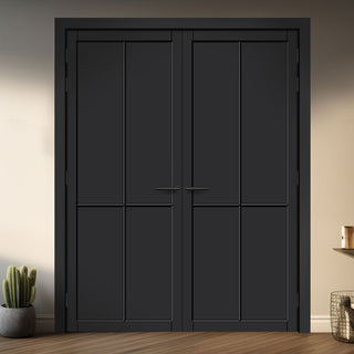 Image: Kora Panel Solid Wood Internal Door Pair UK Made DD0116P - Shadow Black Premium Primed - Urban Lite® Bespoke Sizes