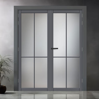 Image: Kora Solid Wood Internal Door Pair UK Made DD0116F Frosted Glass - Stormy Grey Premium Primed - Urban Lite® Bespoke Sizes