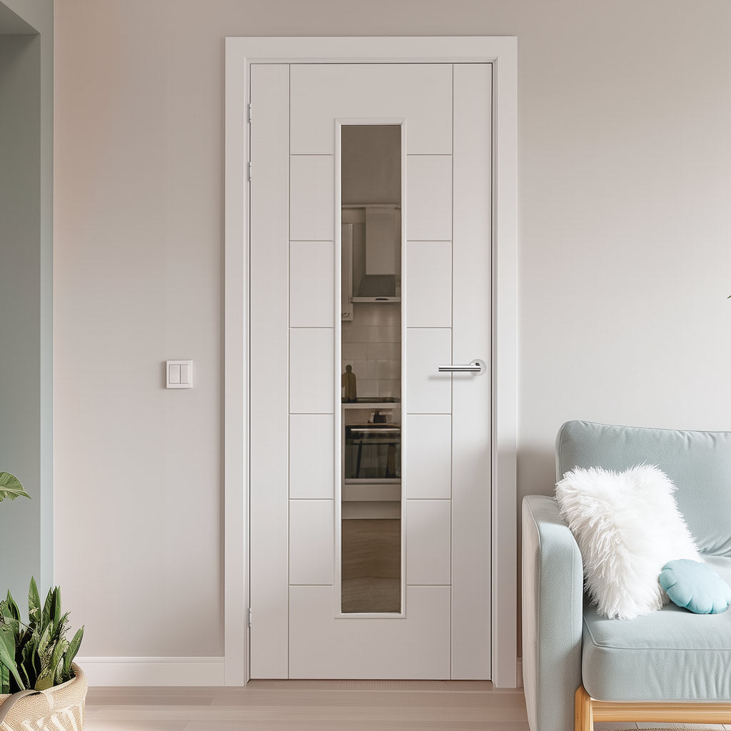 Friendly Value - White Primed 7 Panel Door -  3/4 Clear Glass