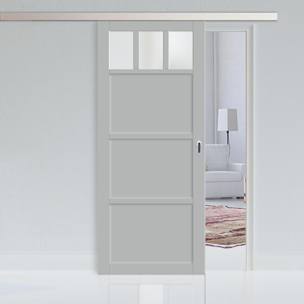 Single Sliding Door & Premium Wall Track - Eco-Urban® Lagos 3 Pane 3 Panel Door DD6427SG Frosted Glass - 6 Colour Options