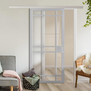 Image: Single Sliding Door & Premium Wall Track - Eco-Urban® Leith 9 Pane Door DD6316G - Clear Glass - 6 Colour Options