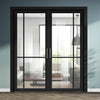 Lerens Solid Wood Internal Door Pair UK Made DD0117C Clear Glass - Shadow Black Premium Primed - Urban Lite® Bespoke Sizes