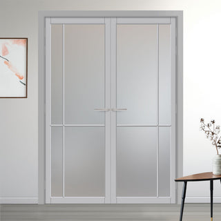 Image: Lerens Solid Wood Internal Door Pair UK Made DD0117F Frosted Glass - Mist Grey Premium Primed - Urban Lite® Bespoke Sizes