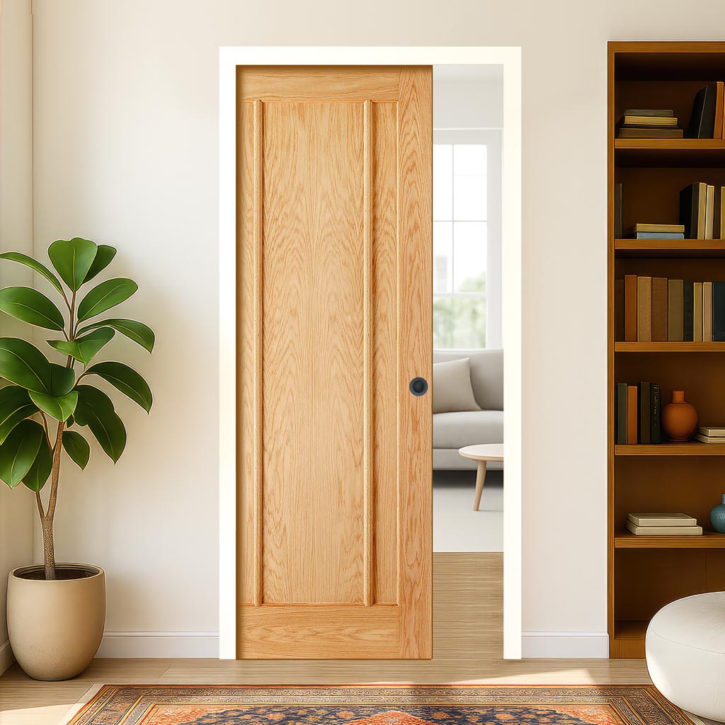 Lincoln Panel Oak Single Evokit Pocket Door - Unfinished