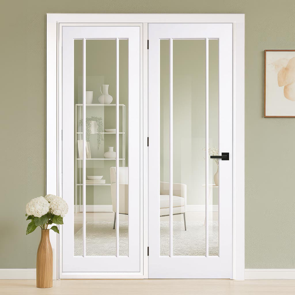 ThruEasi Room Divider - Lincoln 3 Pane White Clear Glass Unfinished Door with Single Side