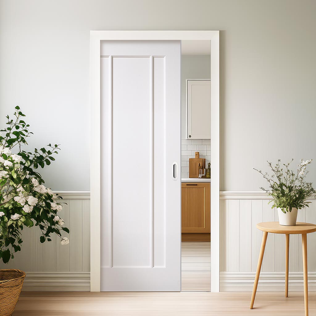 Lincoln Single Evokit Pocket Door - White Primed