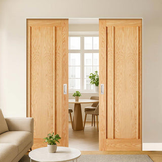 Image: Lincoln Oak Panel Absolute Evokit Double Pocket Doors - Unfinished