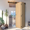 Sliding Top Mounted Black Folding Track & Double Door - Montreal Oak Flush Internal Door - Prefinished