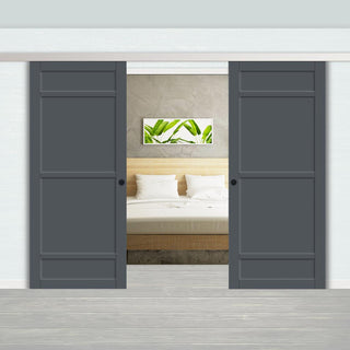 Image: Double Sliding Door & Premium Wall Track - Eco-Urban® Malvan 4 Panel Doors DD6414 - 6 Colour Options