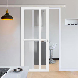 Image: Single Sliding Door & Premium Wall Track - Eco-Urban® Marfa 4 Pane Door DD6313G - Clear Glass - 6 Colour Options